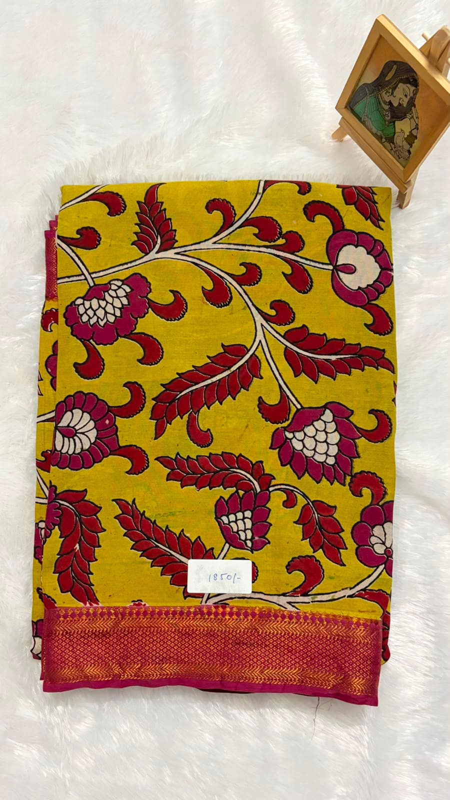 Chennur silk with Nizam Border - Mustard Floral — yellow Kalamkari Cotton Silk saree