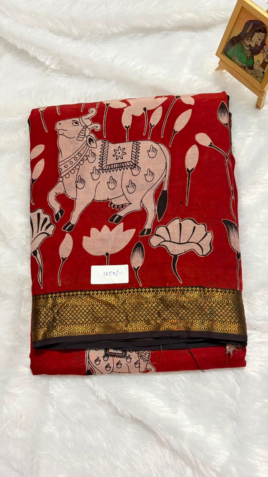 Chennur silk with Nizam Border - Red Pichwai — red-maroon Kalamkari Cotton Silk saree