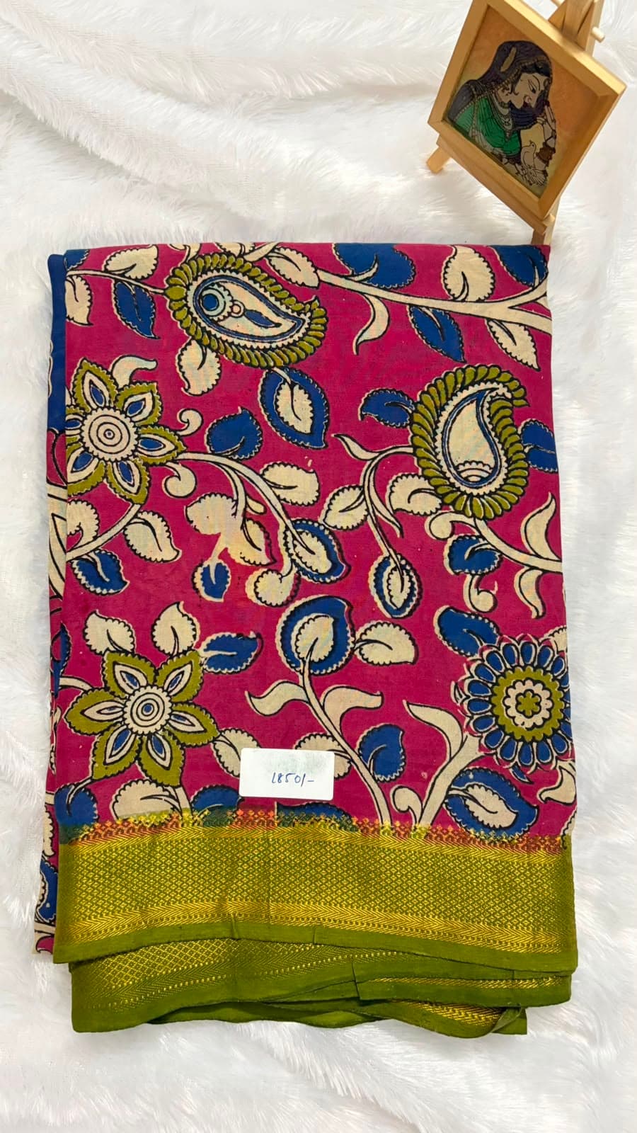 Chennur Silk with Nizam Border - Dark Pink Green — pink-peach Kalamkari Cotton Silk saree