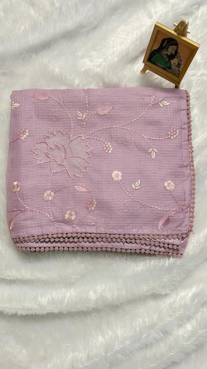 Semi Kota Sarees With Applique Work - Lavendar — purple-lavender Chanderi Kota saree
