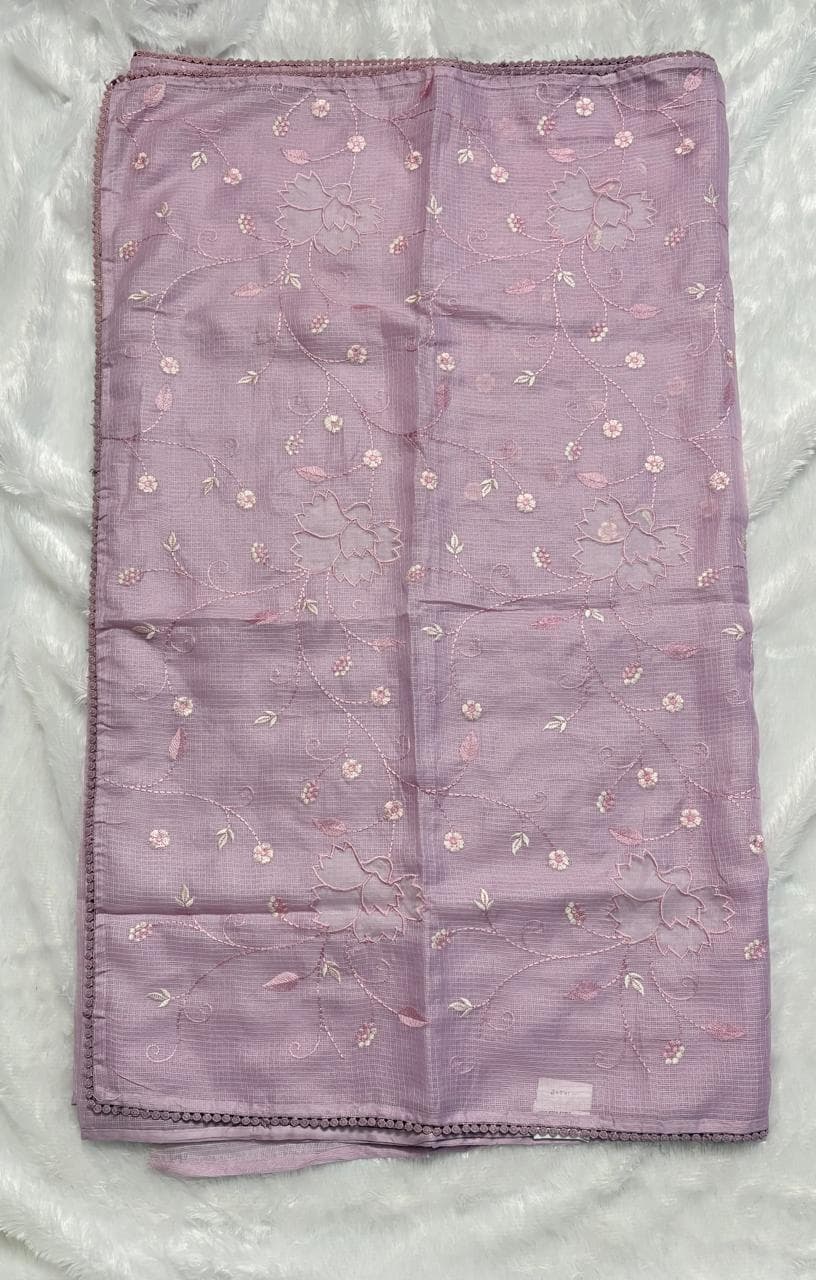 Semi Kota Sarees With Applique Work - Lavendar — purple-lavender Chanderi Kota saree