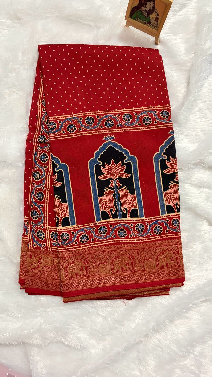 Pure Ajrakh Dola Silk Saree - Red Dots — red-maroon Ajrakh Dola saree