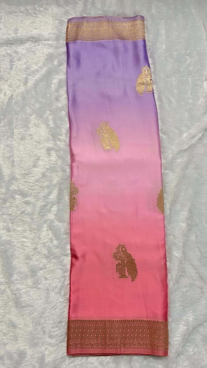 Mashru shaded silk saree - Pink — pink-peach Banarasi Mashru saree