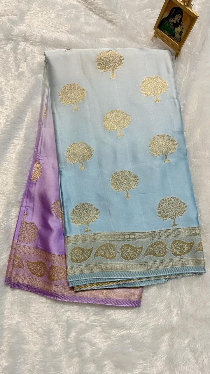 Mashru shaded silk saree - Blue — blue Banarasi Mashru saree