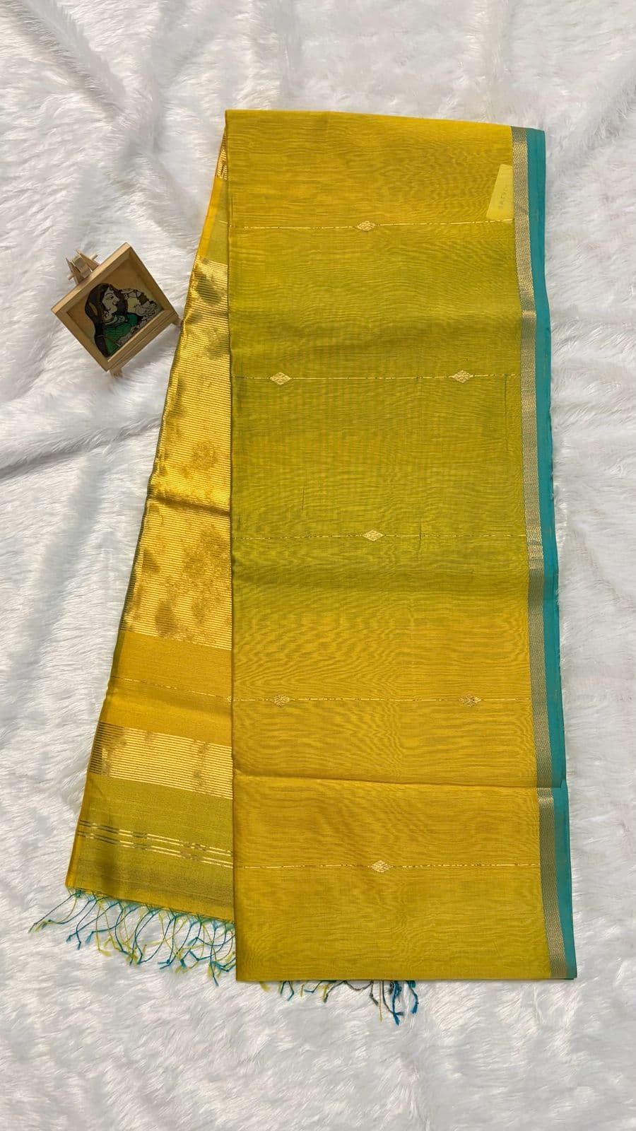 Pure Maheshwari Cotton Silk Saree - Yellow and Blue — yellow Maheshwari Cotton Silk saree